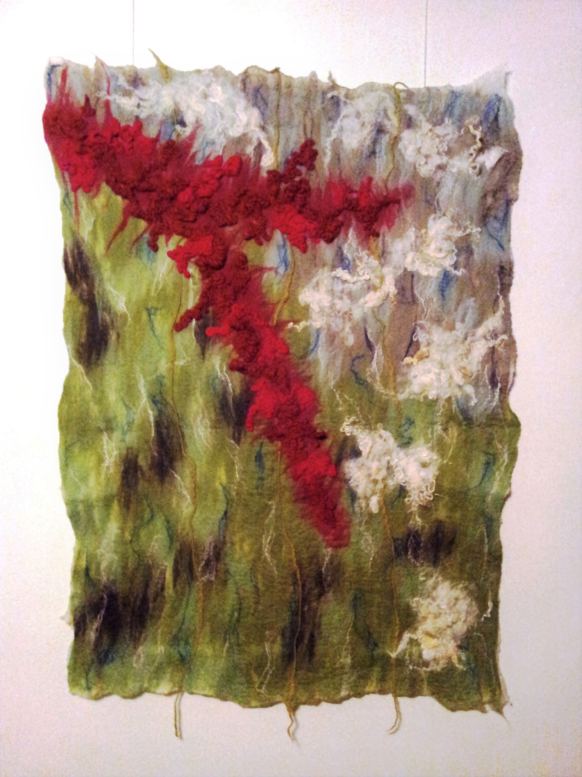 Wandkleed van vilt met verschillende soorten wol en zijde - Forest Green