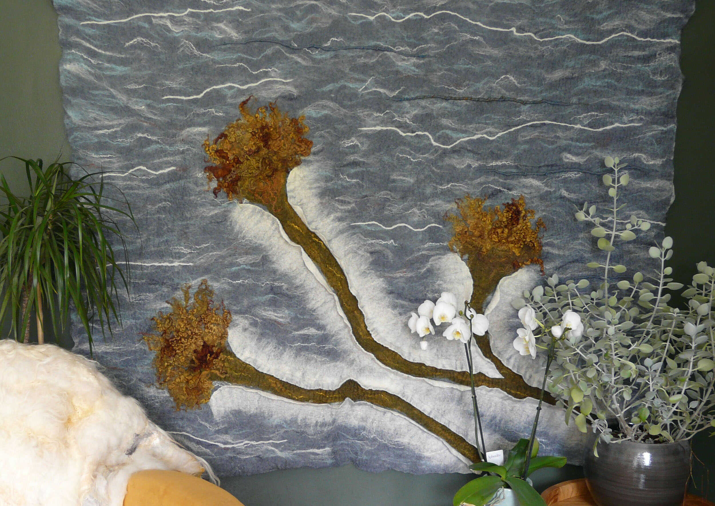 Wandkleed vilt van verschillende soorten wol en zijde - Coral Sea