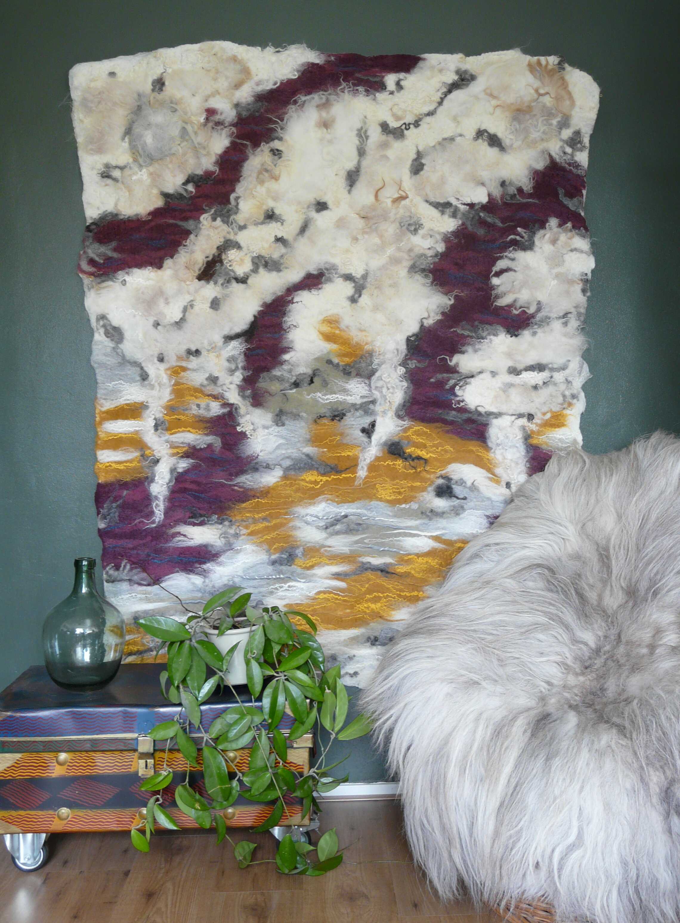 Wandkleed vilt met verschillende soorten wol en zijde - Sunset